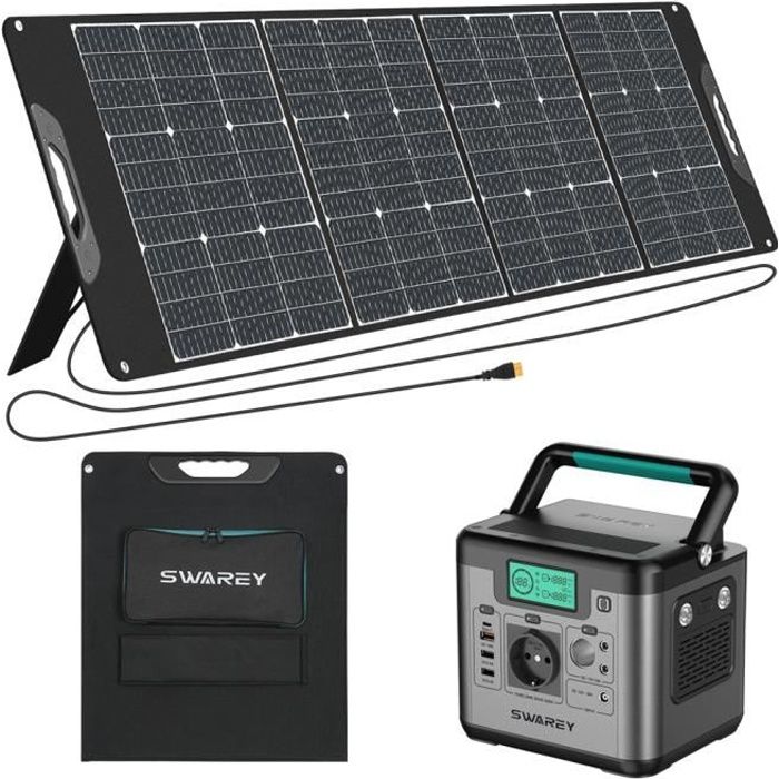 SWAREY Elektrische generatorbatterij 518W met 200W zonnepaneel Draagbare zonnekit 220v Snel opladen Campingbatterij