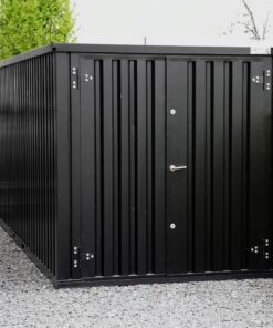 Zwarte afneembare container 6 x 2 meter – met dubbele deur aan