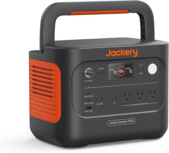 Jackery Explorer 1000 v2 draagbare powerstation, 1070Wh LiFePO4-batterij, 1500W wisselstroom/100W USB-C-uitgang, 1 uur snelladen, zonnegenerator voor kamperen, noodgevallen, campers en off-grid wonen (zonnepaneel optioneel)