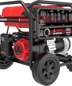 A-iPower 5000-Watt draagbare generator op benzine, met CO-sensor voor automatische uitschakeling, robuuste generator met 223cc OHV-motor voor bouwplaatsen, campers, noodstroomvoorziening thuis en andere noodsituaties (GXS5000)