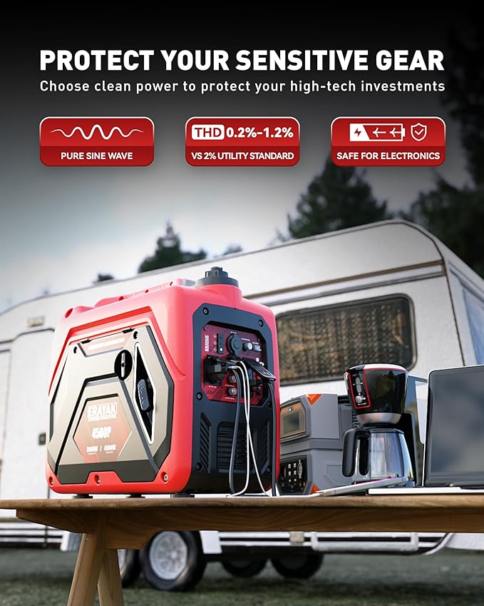 ERAYAK 4500W draagbare invertergenerator voor thuisgebruik, superstille kleine generator voor kamperen, buitengebruik en noodstroomvoorziening, benzinemotor, ECO-modus, EPA-conform - Afbeelding 4